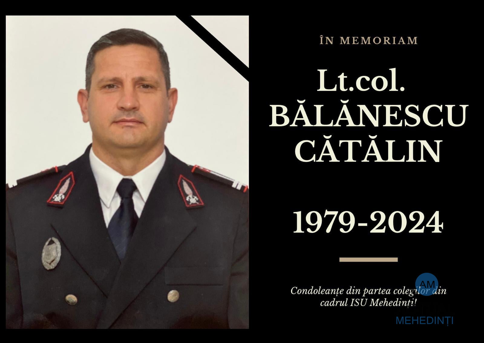 Pompier mehedințean, condus pe ultimul drum cu onoruri militare! Și-a pierdut viața într-un tragic accident.