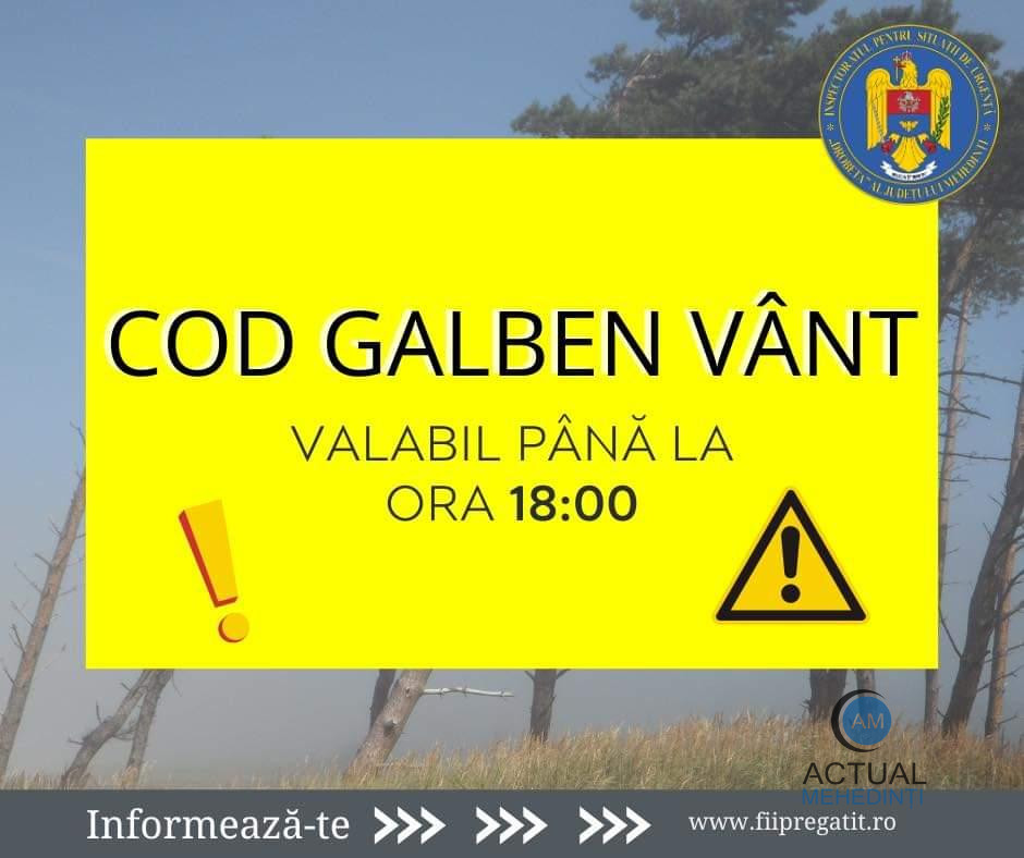 Mehedințiul, sub atenționare de vreme rea! Cod galben de vânt!