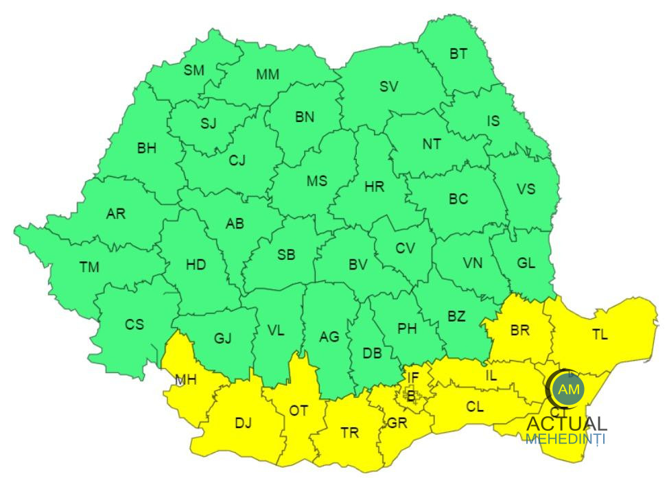 Vânt puternic în Mehedinți! ANM a emis cod galben.