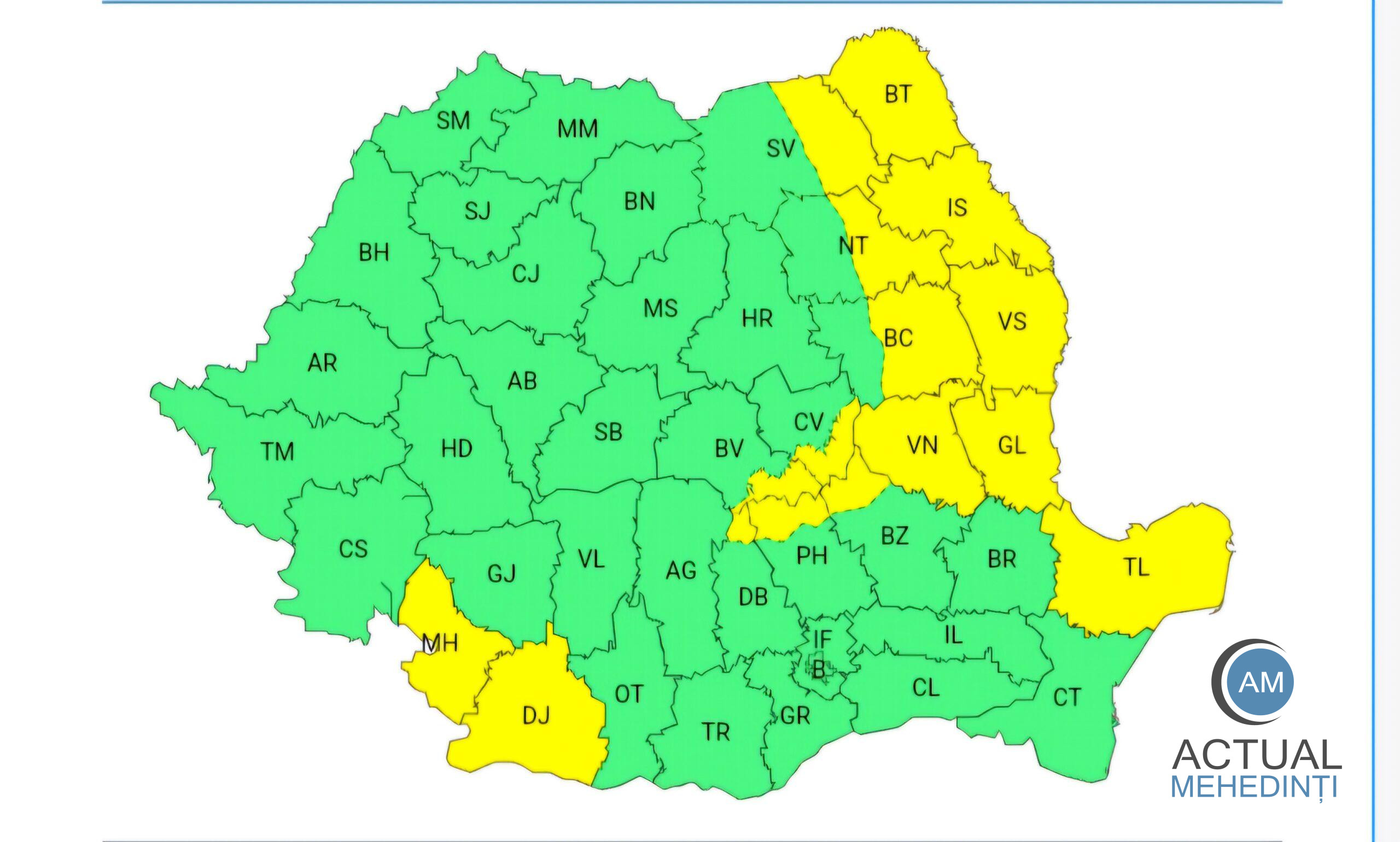 ANM a emis cod galben de vânt puternic pentru județul Mehedinți.