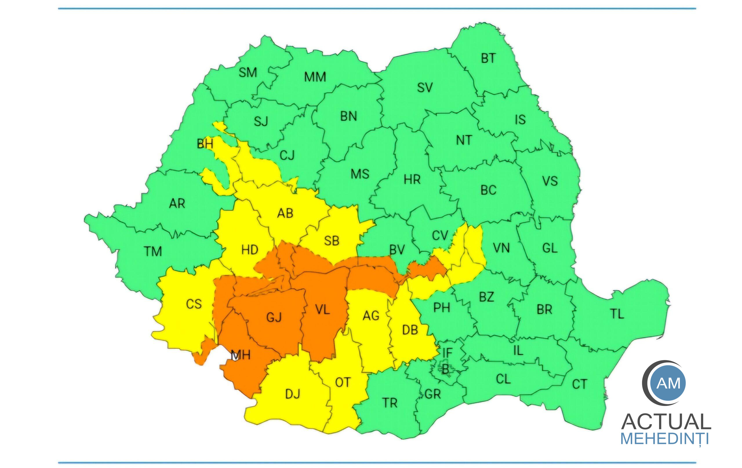 Cod portocaliu de viscol și ploi abundente, în Mehedinți!