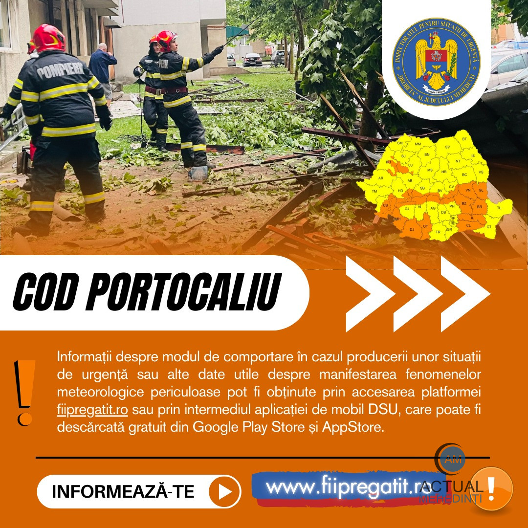 Cod portocaliu de vânt, emis pentru Mehedinți!