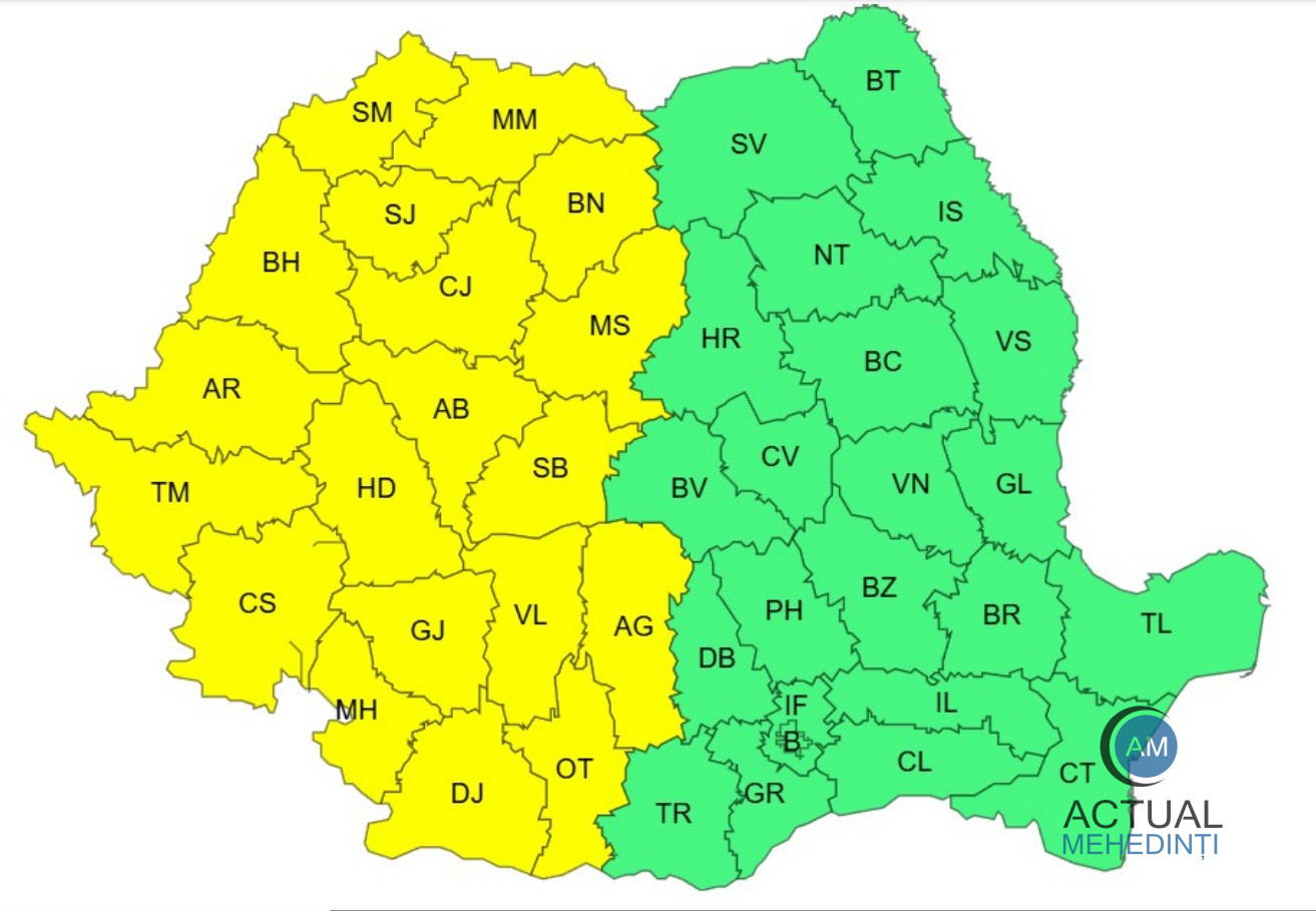 Se prelungește codul galben de vreme rea. Ploi și vijelii, până în această noapte!