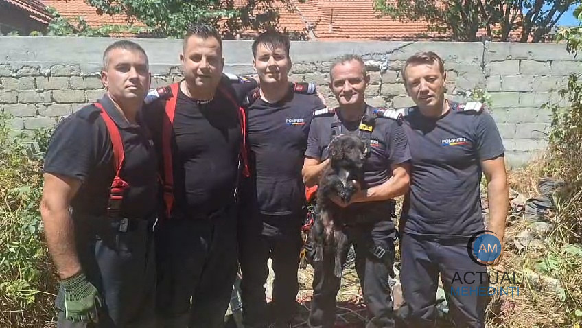 Cățel salvat de pompieri, din fântână adâncă de 20 metri!