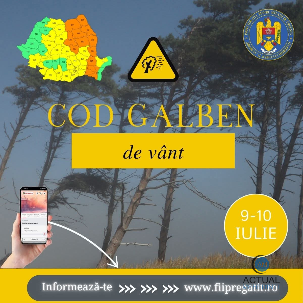 Cod galben de vânt, emis pentru Mehedinți!